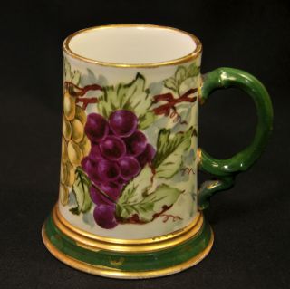 Jpl Pouyat Limoges Tankard Mug Handpainted Purple Grapes Leaves W/gold 1890 - 1932