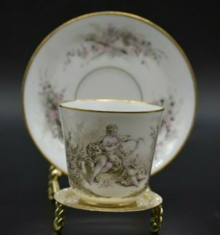 Boyer Old Paris French Porcelain Hand Painted Classical Scene Cup & Saucer E