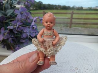 Vintage Antique 3 " Miniature Baby Doll Stamped Germany Jointed Arms & Legs