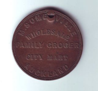 Token 1 Penny M Somerville Family Grocer Auckland Zealand 1857