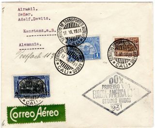 Colombia - Germany - Scadta - Dox Ff - 1p Cover - Cali To Kpnstanz - 1931 Rrr