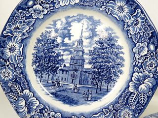7 Staffordshire Liberty Blue Independence Hall Ironstone Dinner Plates England 2