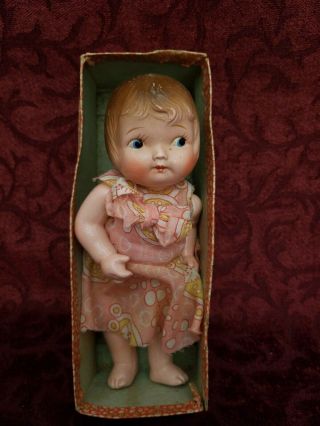 Vintage Japan All Composition Patsy Look A Like Doll In Worn Box 7 1/2 "