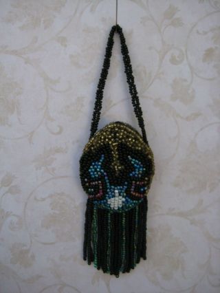 Miniature Small Beaded Purse For An Antique French Or German Bisque Fashion Doll