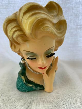 Vintage Rubens Headvase/head Vase Upturned Green Collar Lady 5 "