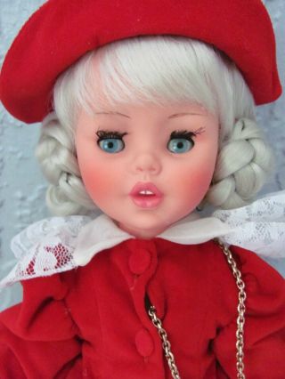 Vintage L.  Furga Italy Platinum Blonde 14 " Doll In Red Velvet Fashion Has Cryer