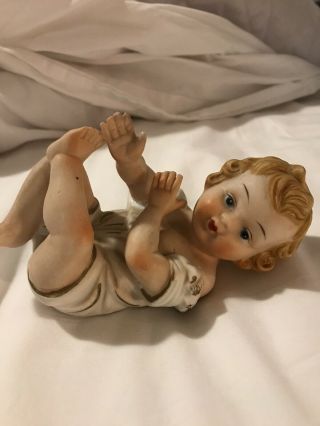 Antique Vtg Gebruder Heubach Bisque Porcelain Piano Baby Playing With Toes