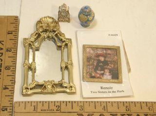 Dollhouse Miniature Rococo Mirror Framed Renoir Print French Clock Ginger Jar