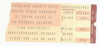 Rare Bryan Adams 6/8/87 Portland Or Concert Ticket Stub