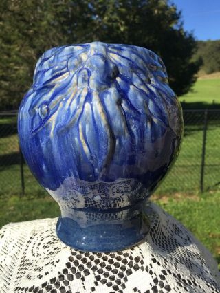 Htf Blue Onyx Mccoy Art Pottery Berries And Leaves Vase