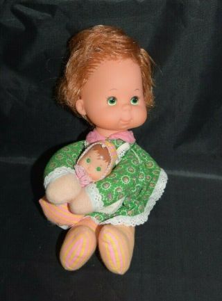 Vintage 1975 Mattel Mama And Baby Beans Doll Set Red Hair Pink Yellow Green 10 "