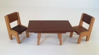 Vintage Lundby Dollhouse Wood Wooden Table And Chairs Miniature Furniture Rare