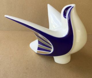 Sargadelos Ceramic Dove Bird Sculpture Porcelain,  Cubist Modernist,  Cobalt Glaze