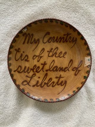 Ned Foltz Pottery Redware Signed & Dated 1992 Americana Patriotic Plate