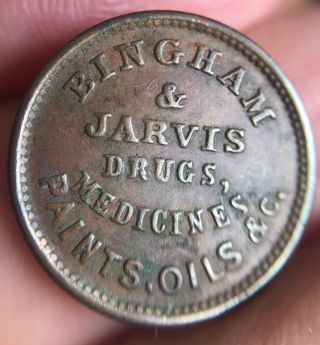 Cooperstown York Civil War Token Bingham & Jarvis Bowne Druggist Iron Clad