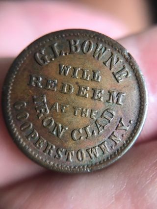 Cooperstown York Civil War Token Bingham & Jarvis Bowne Druggist Iron Clad 2