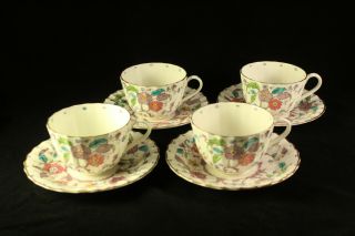 Vtg Kashmir Royal Worcester China Tea - Cup & Saucer 2135 Set Of 4 England Made