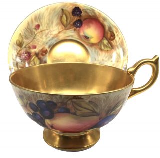 Vintage Aynsley England Gold Orchard Fruit N.  Brunt Tea Cup & Saucer C746