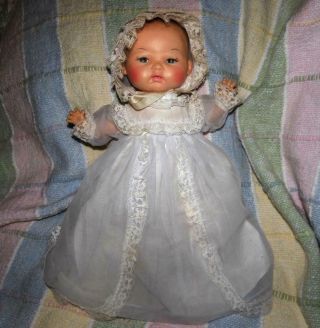 Vtg Horsman Baby Doll Christening Gown Vinyl Cloth 12” 1972 Christening Gown Guc