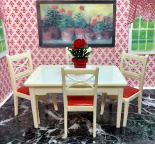 Renwal Kitchen Table Set Vintage Dollhouse Furniture Ideal Plastic 1:16