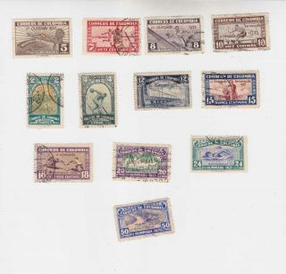Colombia 1935 Sc 421/32 Twelve Stamps,  7c Thinness Q1782