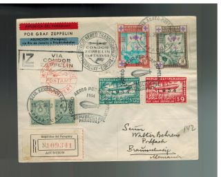 1934 Paraguay Graf Zeppelin Lz 127 Cover To Walter Behrens Germany