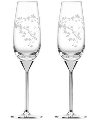 Kate Spade Gardner Street Champagne Flutes Set Of 2 Crystal Silverplate 8oz