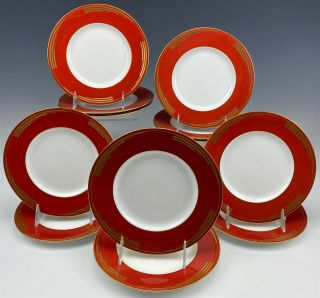 Set Of 12 Minton English Porcelain Red & Gold Gilt Art Deco 7 3/4 " Plates Mab Nr