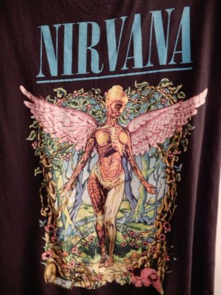 Vintage Nirvana T - Shirt Forest In Utero Angel Music Band Black Sleeveless Damage