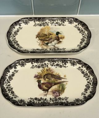 2 Vintage Royal Worcester Palissy Bird Game Series Oval Sandwich Plates