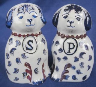 Royal Copenhagen Dog Salt & Pepper Shaker Set Blue Signed Doreen Middleboe 353