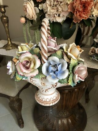 Vintage Capodimonte Large Porcelain Flower Centerpiece Made In Italy.