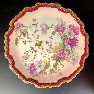 Limoges Coronet France Display/cabinet Plate - Floral,  Burgundy,  Gilt 12.  25”