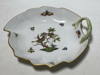 Herend Rothschild Bird 204/ro - 8 " Leaf Shaped Dish / Bowl