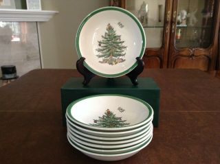 Spode Christmas Tree Coupe Cereal Bowls 6 1/4 " Set Of Eight