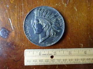 Vintage Metal 2 3/4 " Lucky Penny Souvenir Of Asheville Nc.  Indian Head Token
