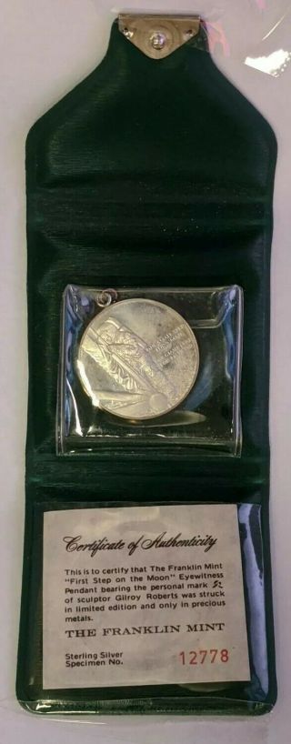 Franklin " First Step On The Moon " Eyewitness Sterling Silver Pendant W/