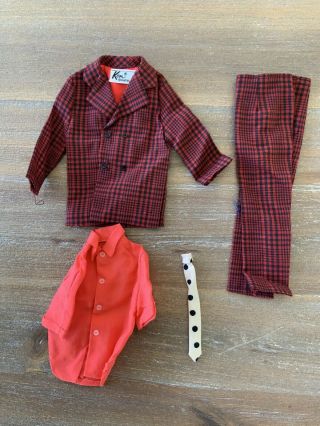 Vintage Mod Ken Doll 1970 - 71 Vip Scene Suit - Red & Black Blazer Slacks Tie Vgc