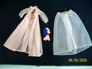 Vintage Barbie Doll Nightie Negligee 965 Pink Night Gown,  Robe And Dog Vgc