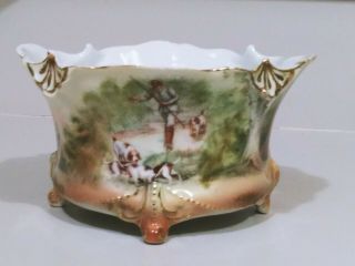 Vintage Royal Bayreuth Hand Painted Footed Bowl Hunt Scene Dogs Ducks