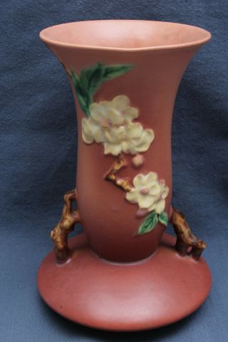 Large Vintage Roseville Art Pottery Apple Blossom Vase 388 - 10 ".
