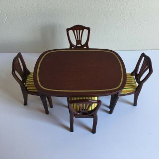 Vtg Lundby Doll House Dining Room Set W/ Table And Four Chairs 1980 - 81