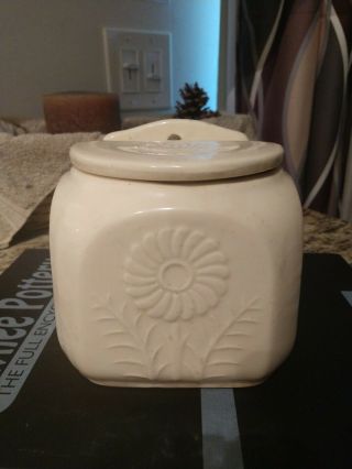 Shawnee Salt Box W/lid Flower And Fern Off White