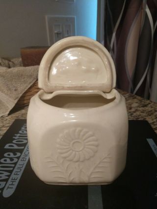 Shawnee Salt Box w/lid Flower and Fern off white 2