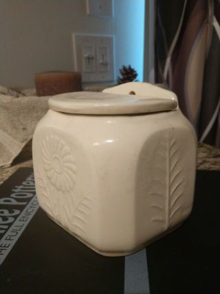 Shawnee Salt Box w/lid Flower and Fern off white 3