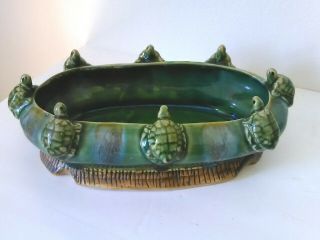 Vintage Mid Century Art Deco Majolica Ceramic Pottery Large Planter W/turtles