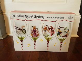 Block Basics 12 Days Of Christmas Goblets.  Hand Painted Complete