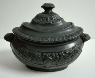 Antique English Black Basalt Porcelain Sugar Pot