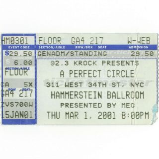 A Perfect Circle & Snake River Conspiracy Concert Ticket Stub 3/1/01 York Ny