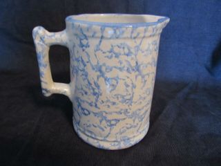 Antique Blue And White Spongeware Salt Glaze Pitcher Circa 1880 - 1915